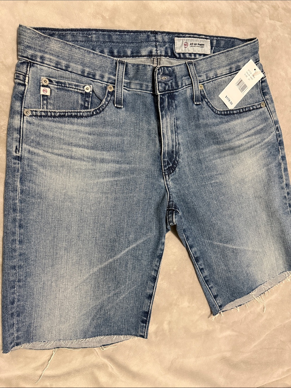 Ag Adriano Goldschmied Washed Blue Raw-Hem Denim Shorts - Picture 4 of 5
